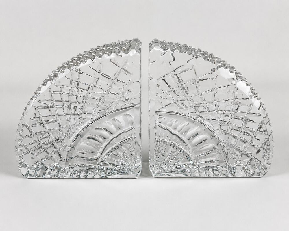 Vintage Waterford-inspired Quadrant-style heavy glass bookends – matching pair